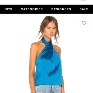 Amerie Pleated Halter Top in Blue - Size Small